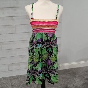 Custo Barcelona  midi dress with spaghetti straps. silk and poly. Size 2